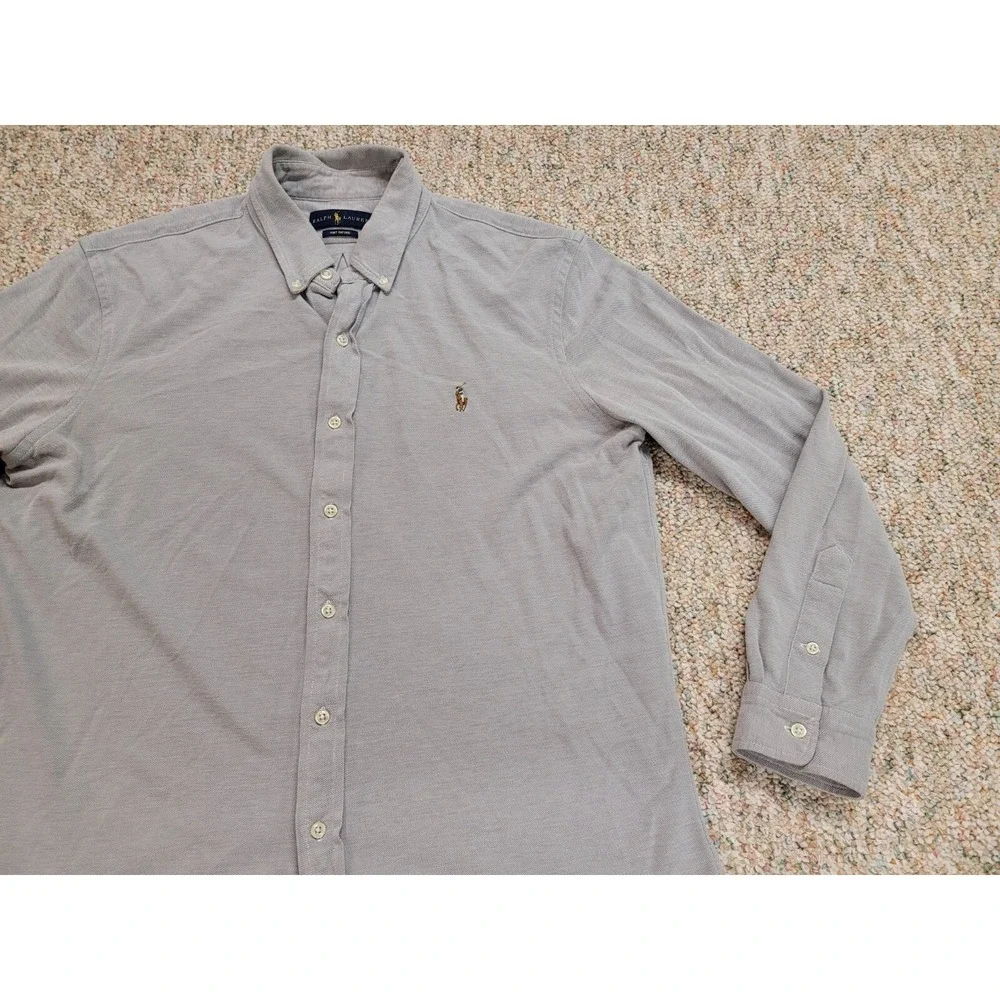 Ralph Lauren Shirt Mens XL Grey Knit Oxford Button Down Long Sleeve Flesh‎ Pony